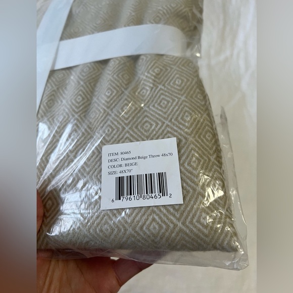 Hallmart Collectibles Grandeur Diamond Decorative Knit Fringed Throw | Beige NWT - Picture 5 of 5